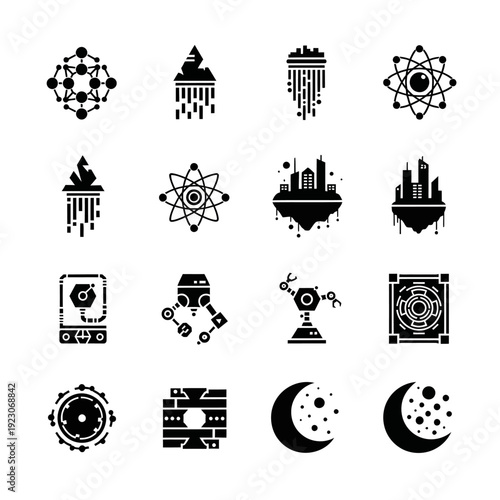 Set of futuristic technology and science icons.
