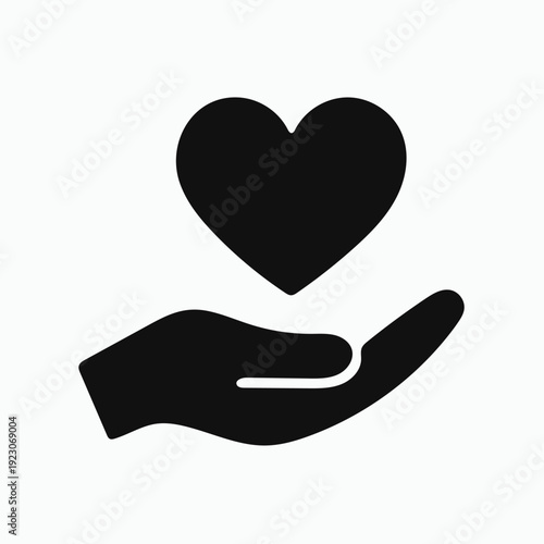 Black Silhouette Hand Holding Heart Symbol of Care and Support