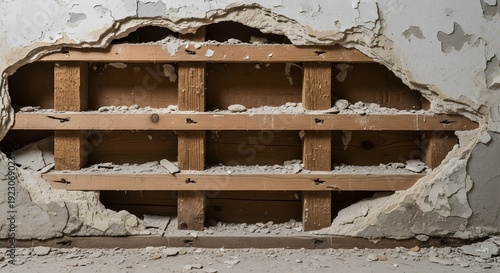 Exposed Vintage Plaster and Lath Wall Construction in Old Building Renovation