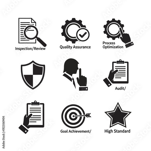 Set of Icons Representing Business Concepts and Quality Management.