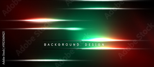 Abstract background features vibrant lines, gradients. Red, green, white hues create dynamic visual effect. Modern design element.