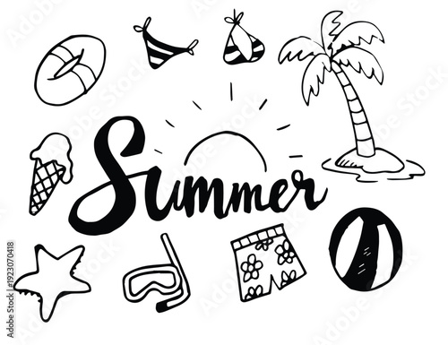 Set of summer doodle. Handmade vector illustration