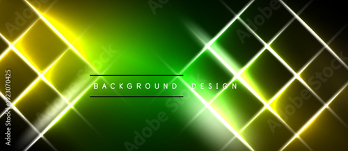 Bright green background features glowing yellow grid pattern. Text reads background design centered within luminous rectangle. Modern, dynamic visual.