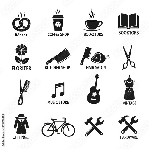 Set of Icons Representing Various Businesses and Services 1.