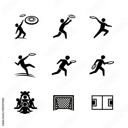 Set of Icons Representing Ultimate Frisbee and Sports Fields.