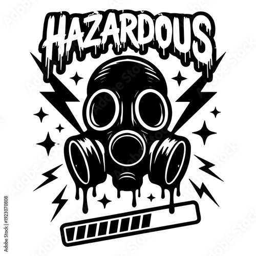 HAZARDOUS Gas Mask Skull Style Illustration