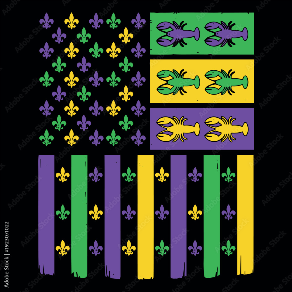 Fototapeta premium Mardi Gras Fleur De Lis Striped Flag Illustration