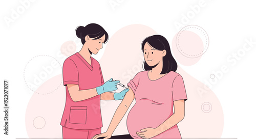 Pregnant Woman Receiving Vaccination from Nurse Illustration