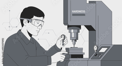 Quality Control Technician Testing Material Hardness with Precision Machine