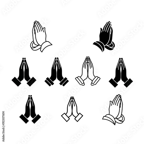 Set of Praying Hands Icons.