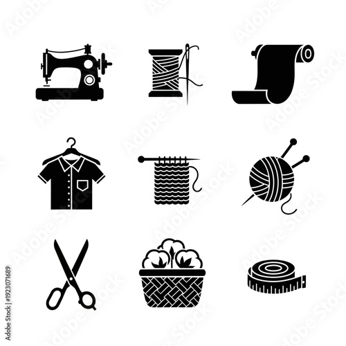 Set of sewing and knitting icons.