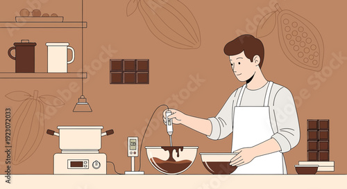 Confectioner Making Chocolate, Temperature Control, Cocoa Bean Art