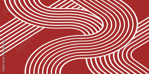 Abstract red and white futuristic vector illustration featuring a 3d spiral maze pattern with round optical illusion swirls and technology lines for a round vortex art wallpaper design