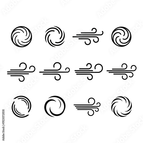 Set of wind icons and symbols.