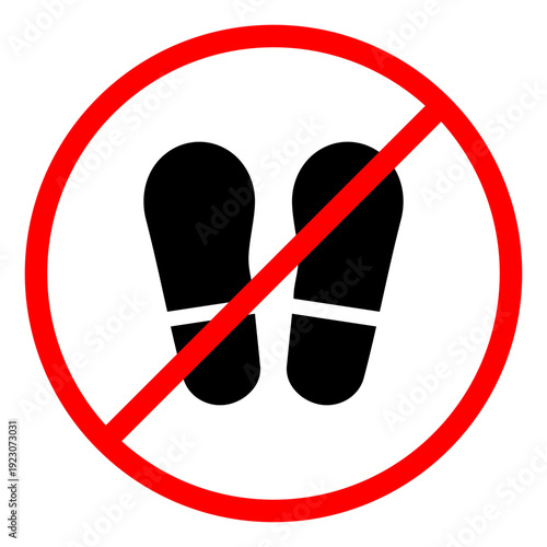 No shoes allowed warning symbol with footprint icon inside a red circle and diagonal line
