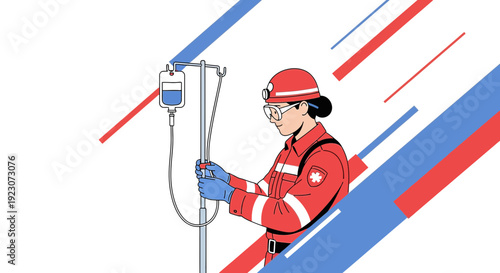 Paramedic Administering IV Drip Treatment During Emergency Medical Care