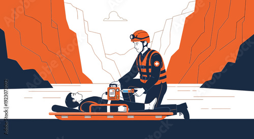 Paramedic Administers AED Treatment to Patient on Stretcher in Canyon