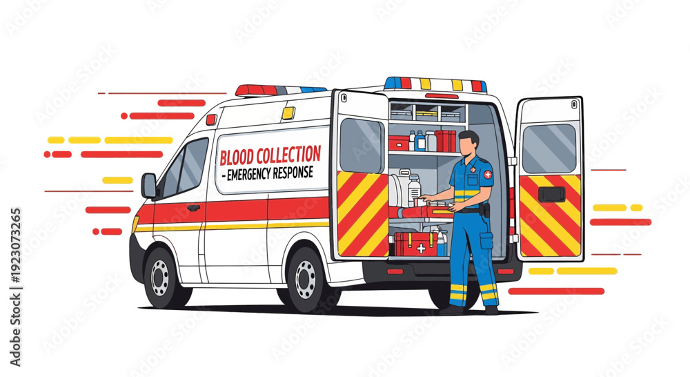 Fototapeta premium Paramedic with Emergency Ambulance, Medical Supplies, Blood Collection Service