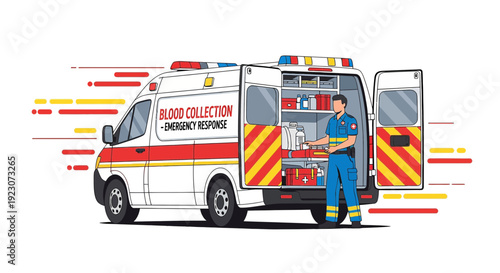 Paramedic with Emergency Ambulance, Medical Supplies, Blood Collection Service