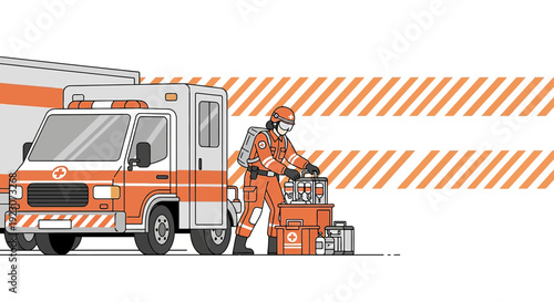 Paramedic Unloading Medical Supplies from Ambulance for Emergency Medical Service