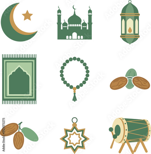 Islamic religious icon set for Ramadan Kareem celebration