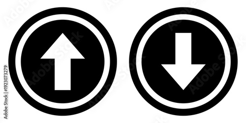 Up and down arrow symbols within circles, indicating direction, movement, and change