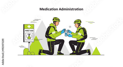 Paramedics Administering Medication in Outdoor Emergency Scene