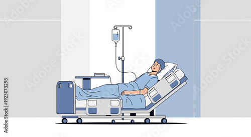 Patient in Hospital Bed Receiving IV Drip Treatment
