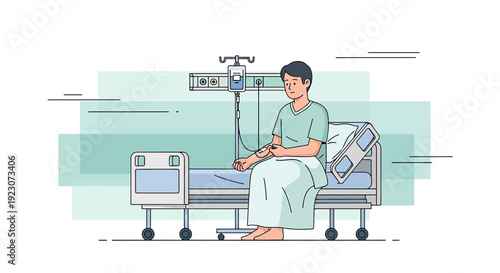Patient Receiving IV Drip Treatment in Hospital Bed