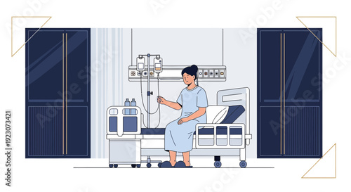 Patient Receiving IV Drip Treatment in Hospital Room