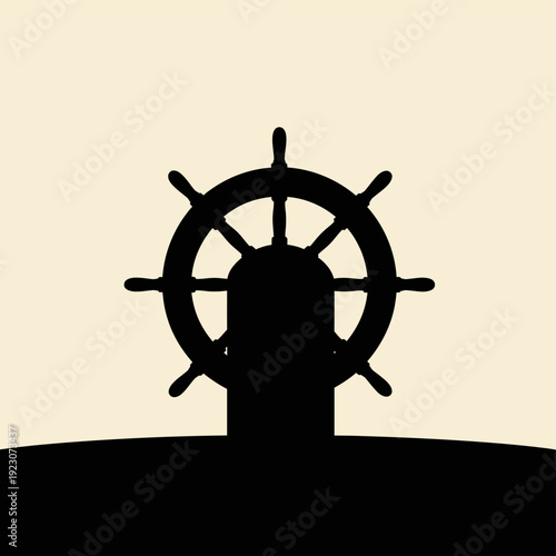 Silhouette of a Ships Helm Against a Light Background.