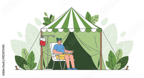 Patient Receiving IV Drip Treatment in Outdoor Medical Tent