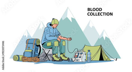 Outdoor Blood Collection: Camper Receives IV Drip in Mountain Camp