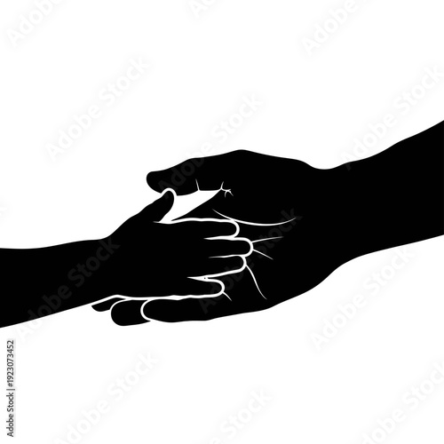 Silhouette of Adult Hand Holding Child Hand.