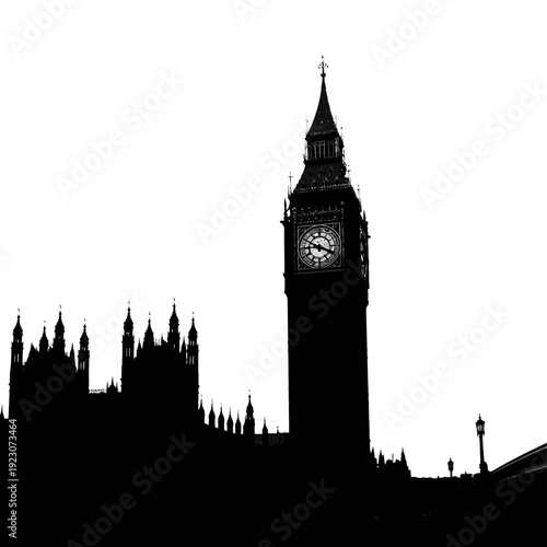 Silhouette of Big Ben and the Houses of Parliament in London.