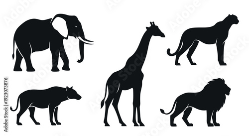 African Safari Animals Silhouettes Set - Wildlife Vector Icons
