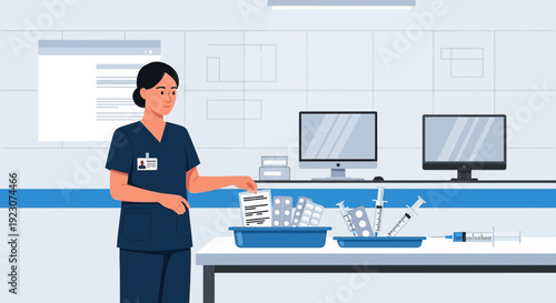 Nurse Preparing Medication and Syringes in a Modern Clinic Setting
