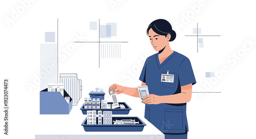Nurse Preparing Medication and Supplies for Patient Care