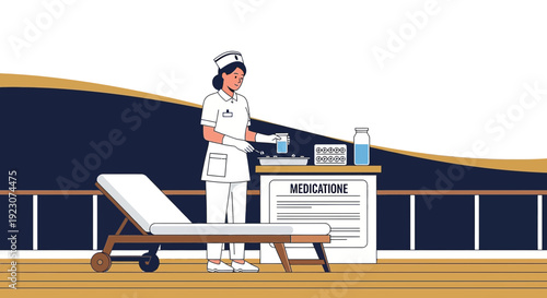 Nurse Preparing Medication for Patient Care on a Ship