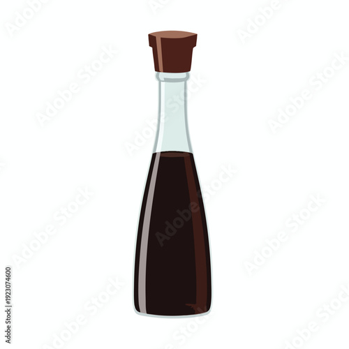 Close up of a Classic Glass Bottle Filled with Dark Soy Sauce for Cooking and Culinary Use