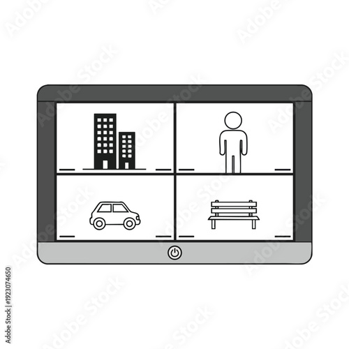 Smart Security Camera System Displaying Live Footage of Urban Environment Personal and Vehicle Monitoring