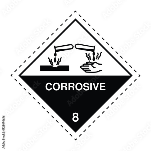 Corrosive Hazard Label Class 8 – Corrosive Substance Dangerous Goods Warning Placard for Transport, Storage, Shipping and Industrial Chemical Safety Compliance