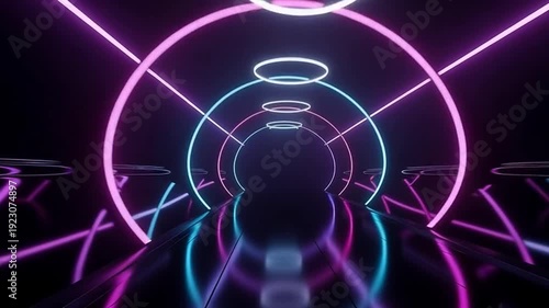 Neon Tunnel of Light: A mesmerizing journey through an illuminated tunnel, where vibrant neon lights create an atmosphere of futurism and digital aesthetics.