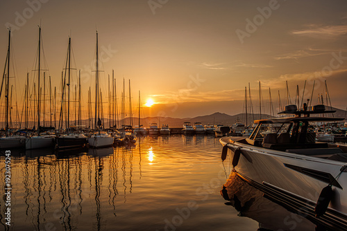 Foto Sonnenuntergang am Hafen von Saint-Tropez, warmes Abendlicht an der Côte d’Azur
