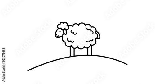A simple line drawing of a sheep standing on a hill