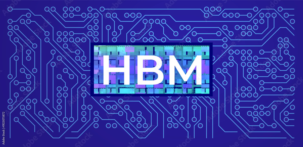 Fototapeta premium High bandwidth memory HBM technology concept on blue background illustrating advanced computer chip architecture