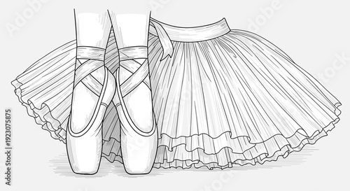 A drawing of ballet shoes and a skirt on a with ruffles