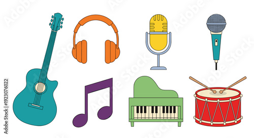 Colorful music instruments and accessories