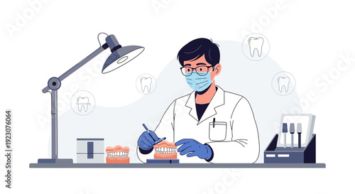 Dentist Creating Dental Prosthetics with Tools and Models