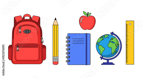 Colorful school supplies and education icons on for kids
